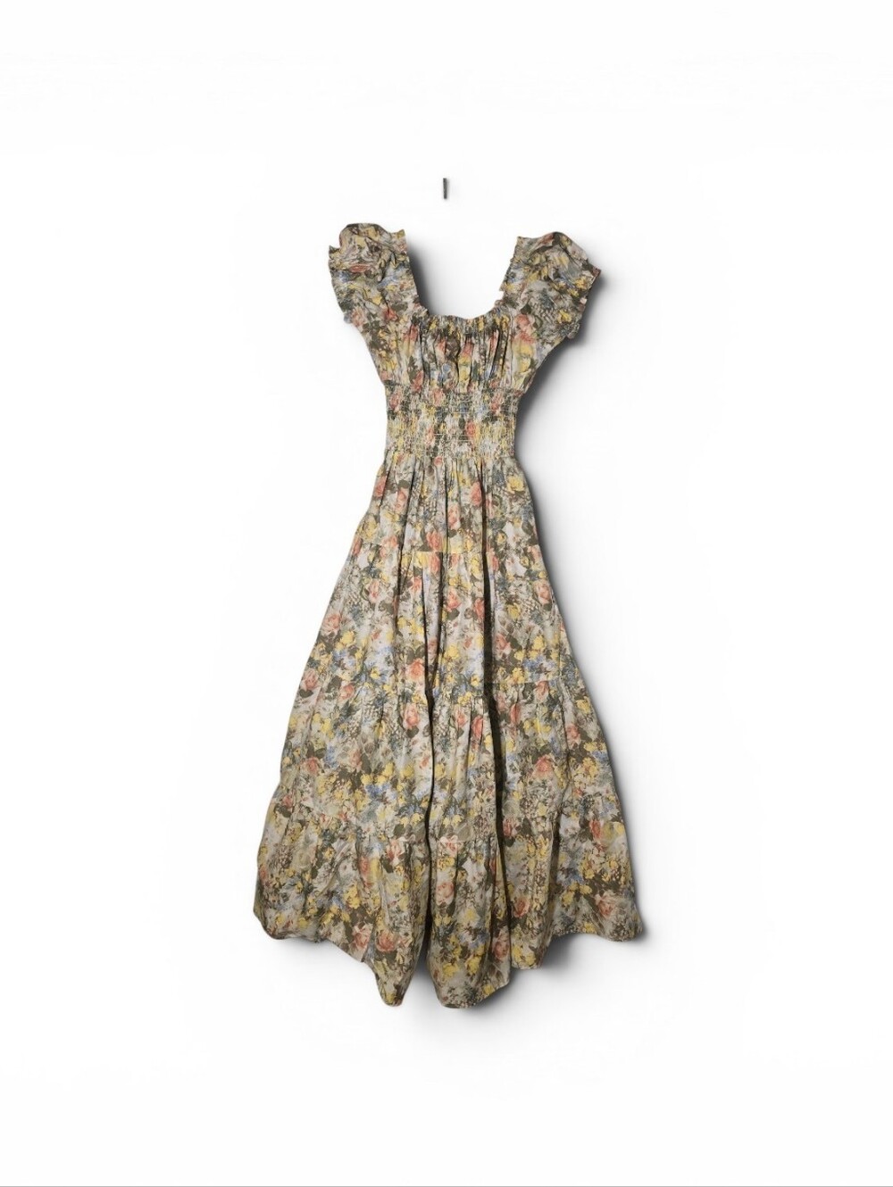 Danielle Bernstein Floral Ruffle-Sleeve Maxi Dress in Olive Multi
